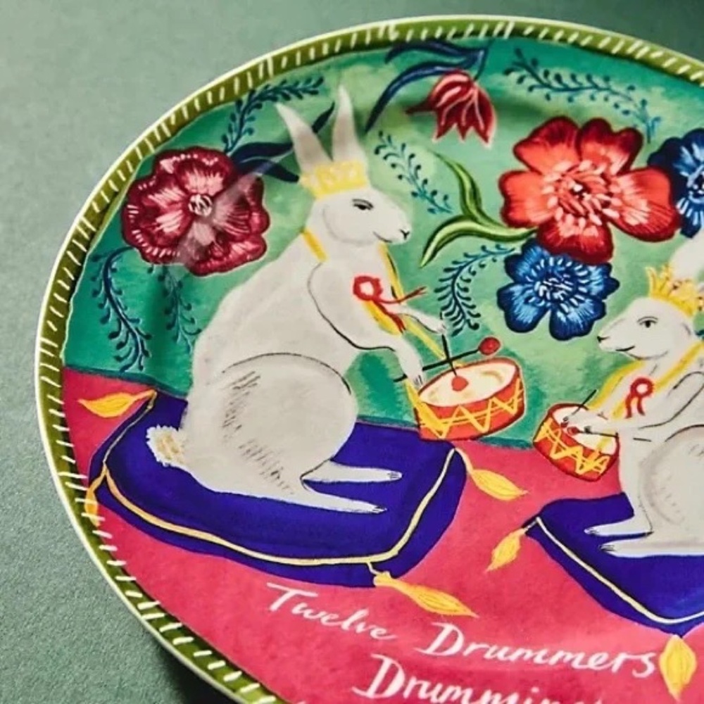 NWT Anthropologie Emily Maude 12 Days Christmas  12 Drummers Dessert Plate - Picture 2 of 4